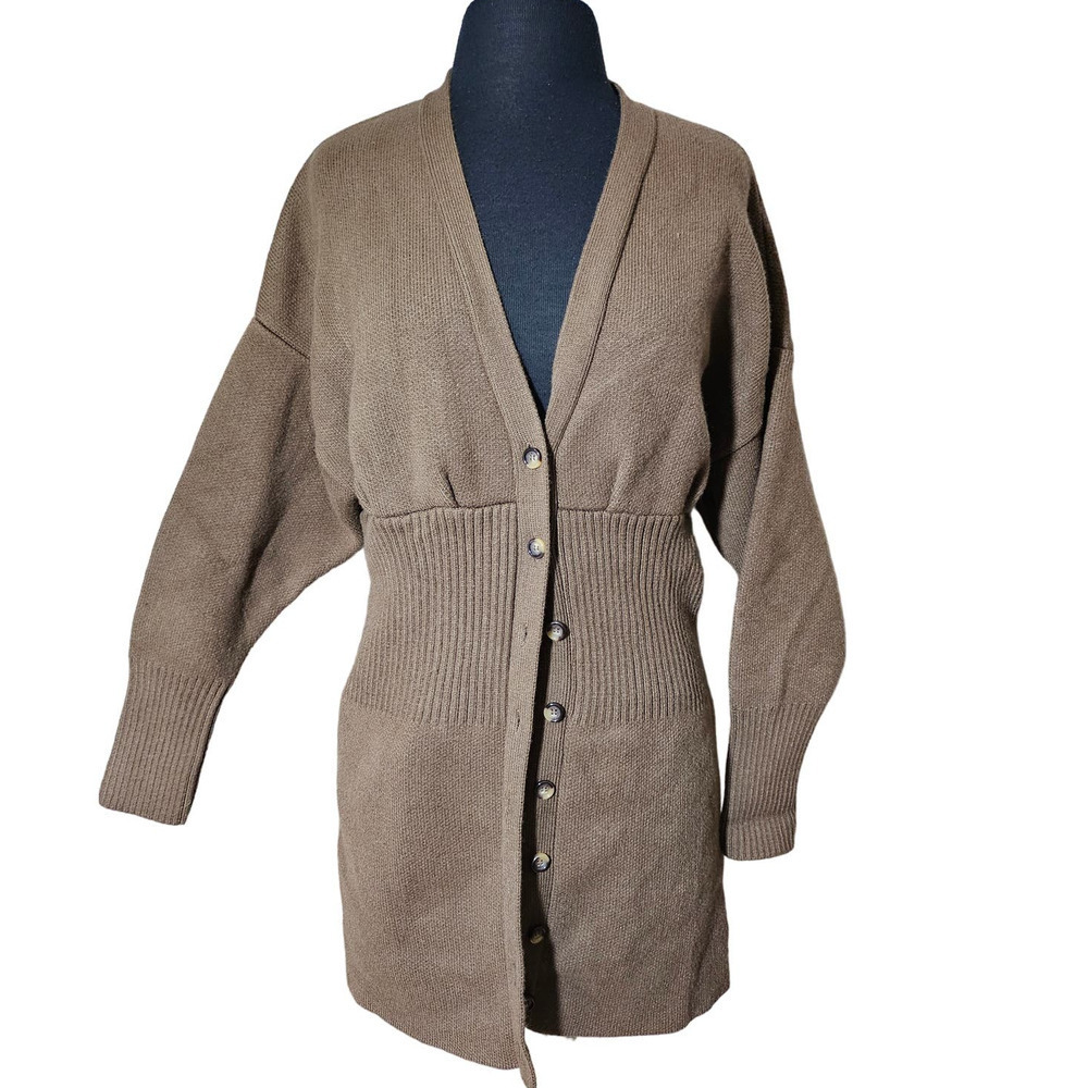 ZARA cardigan sweater knit dress stretchy brown sz S - Picture 2 of 10